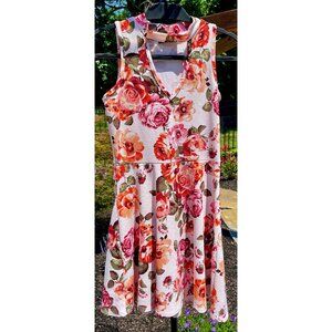 French Atmosphere - White & Rose Floral Print Midi Dress - Women's US S